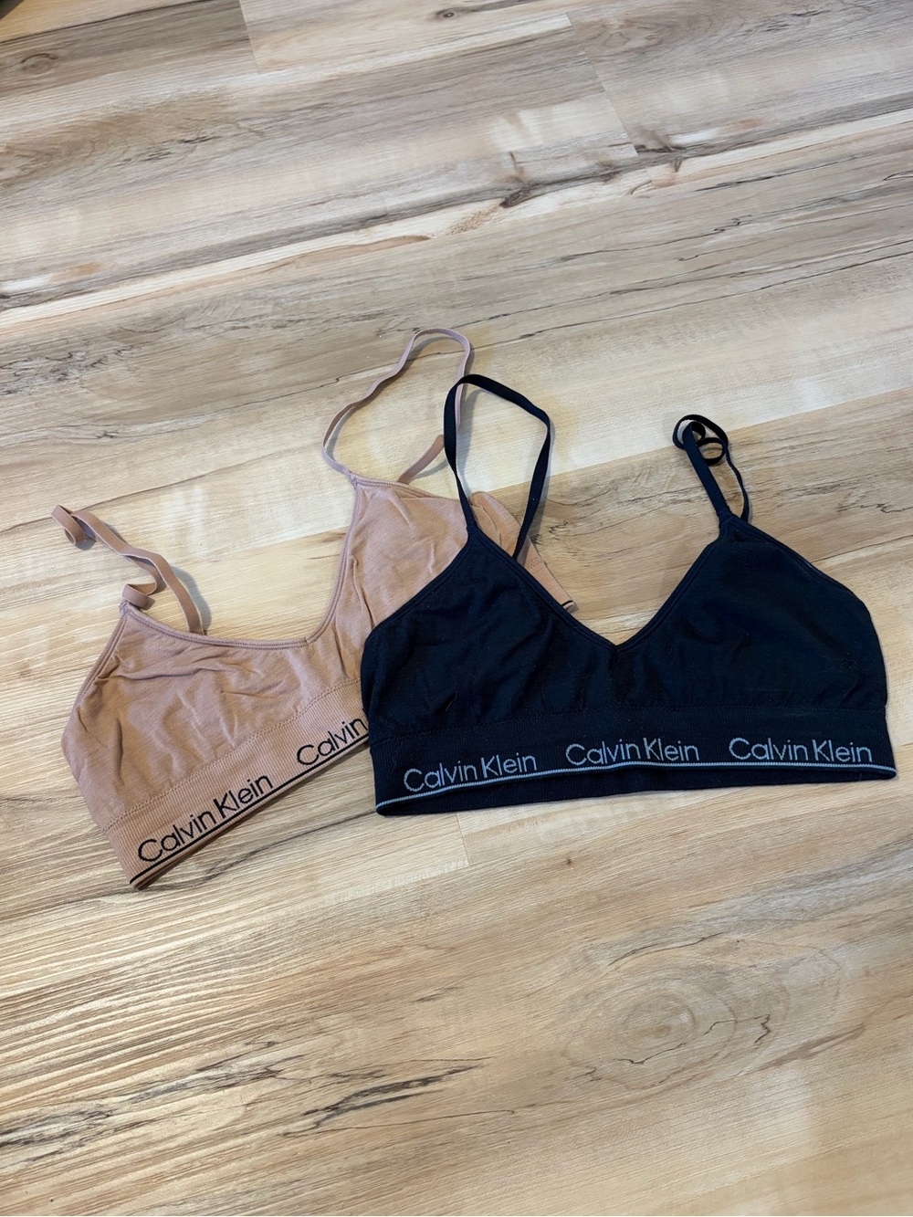 Calvin Klein Black & Nude Bralette Duo with Branded Band